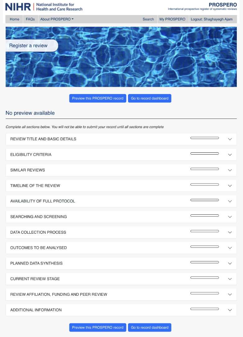 فرم ثبت پروتکل مرور سیستماتیک در PROSPERO